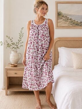 Soothe Our Souls  Floral Sleeveless Nightgown in Pink and White